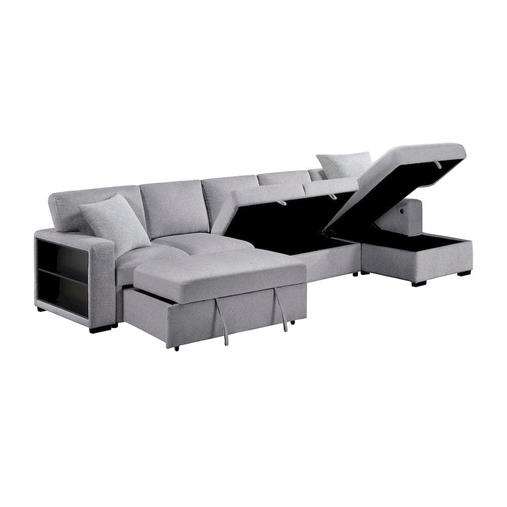 Homelegance  - Pompano Sectional W/ Right Chaise, Pull-out Bed, Hidden Storages and Shelves, Charging Ports in Gray - 9630GYx32LRC  view 5