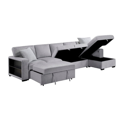 Homelegance  - Pompano Sectional W/ Right Chaise, Pull-out Bed, Hidden Storages and Shelves, Charging Ports in Gray - 9630GYx32LRC  view 5