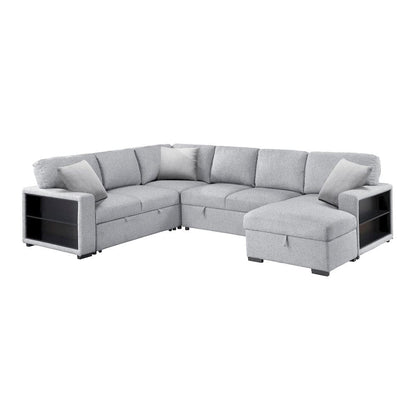 Homelegance  - Pompano Sectional W/ Right Chaise, Pull-out Bed, Hidden Storages and Shelves, Charging Ports in Gray - 9630GYx42LRC  view 1