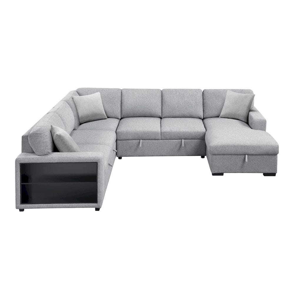Homelegance  - Pompano Sectional W/ Right Chaise, Pull-out Bed, Hidden Storages and Shelves, Charging Ports in Gray - 9630GYx42LRC  view 2