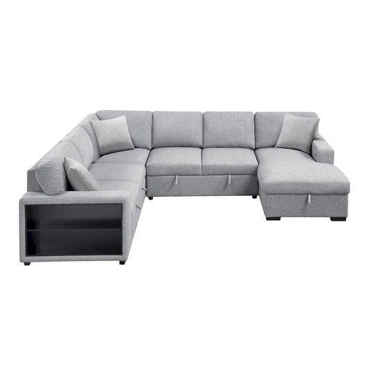 Homelegance  - Pompano Sectional W/ Right Chaise, Pull-out Bed, Hidden Storages and Shelves, Charging Ports in Gray - 9630GYx42LRC  view 2