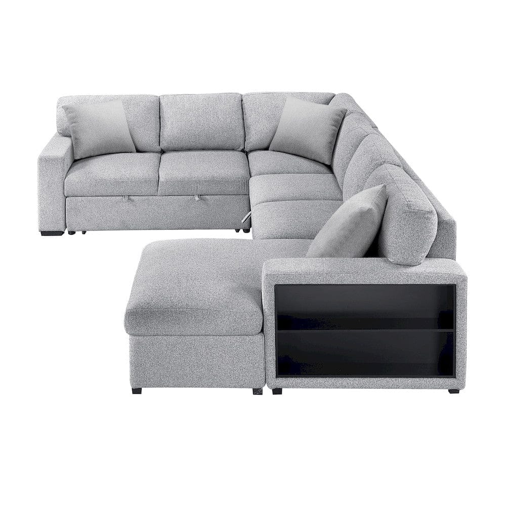 Homelegance  - Pompano Sectional W/ Right Chaise, Pull-out Bed, Hidden Storages and Shelves, Charging Ports in Gray - 9630GYx42LRC  view 3