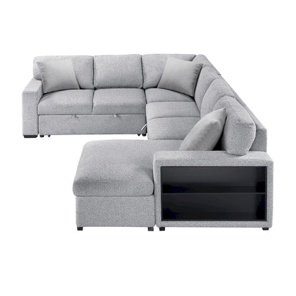Homelegance  - Pompano Sectional W/ Right Chaise, Pull-out Bed, Hidden Storages and Shelves, Charging Ports in Gray - 9630GYx42LRC  view 3