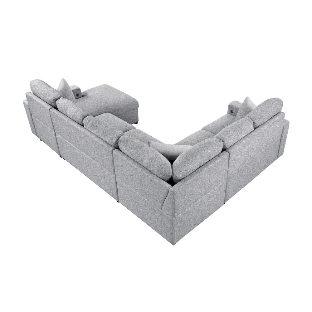 Homelegance  - Pompano Sectional W/ Right Chaise, Pull-out Bed, Hidden Storages and Shelves, Charging Ports in Gray - 9630GYx42LRC  view 4
