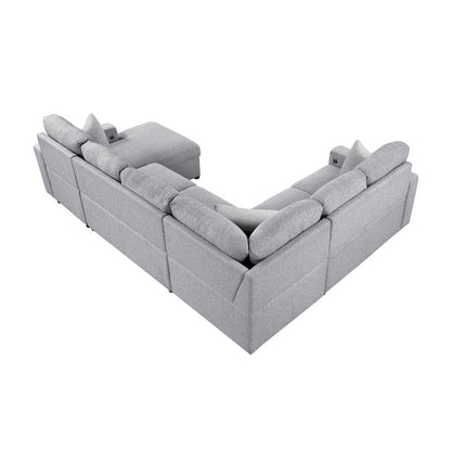 Homelegance  - Pompano Sectional W/ Right Chaise, Pull-out Bed, Hidden Storages and Shelves, Charging Ports in Gray - 9630GYx42LRC  view 4