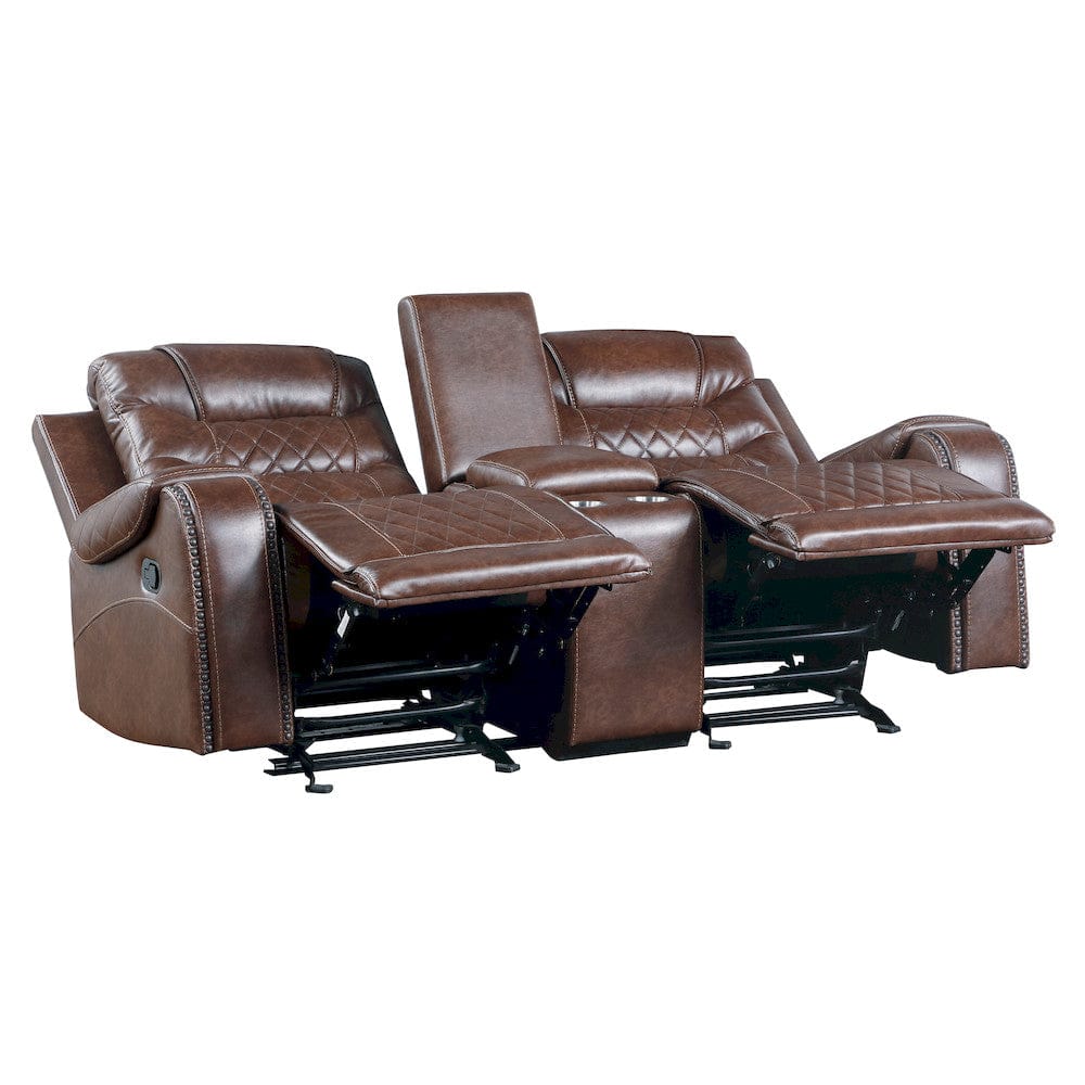 Homelegance  - Putnam Double Glider Reclining Love Seat W/ Center Console, Receptacles and USB Port in Brown - 9405BR-2  view 1