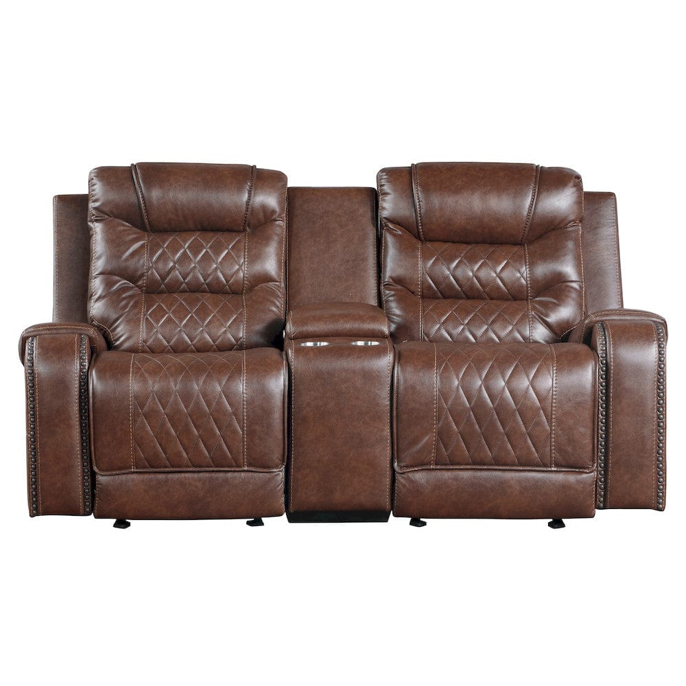 Homelegance  - Putnam Double Glider Reclining Love Seat W/ Center Console, Receptacles and USB Port in Brown - 9405BR-2  view 2