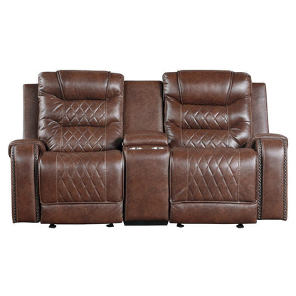 Homelegance  - Putnam Double Glider Reclining Love Seat W/ Center Console, Receptacles and USB Port in Brown - 9405BR-2  view 2