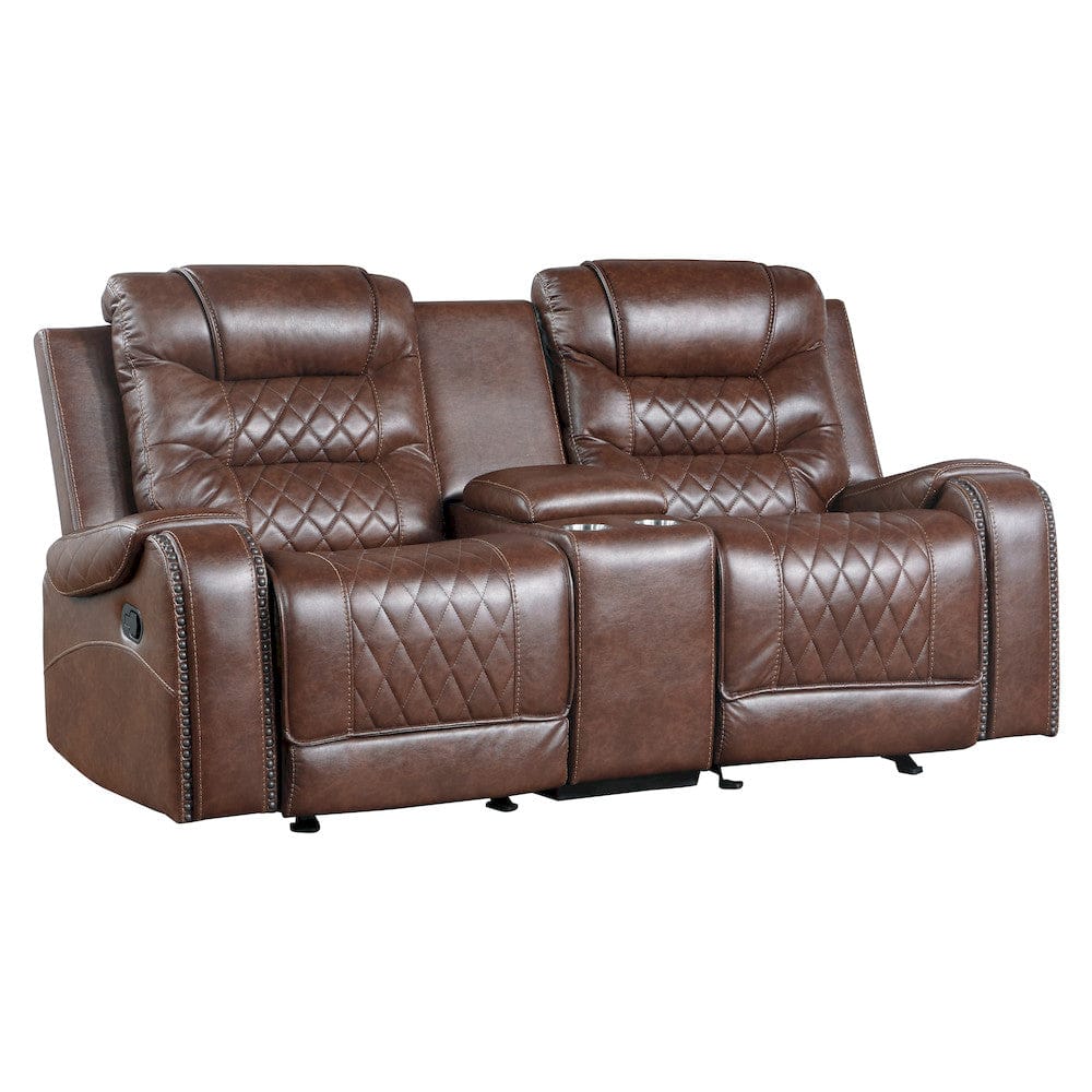 Homelegance  - Putnam Double Glider Reclining Love Seat W/ Center Console, Receptacles and USB Port in Brown - 9405BR-2  view 3