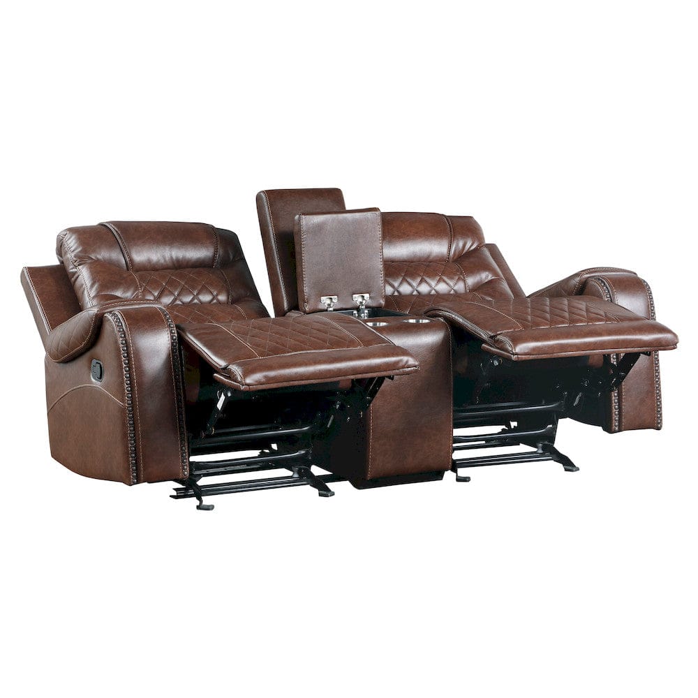 Homelegance  - Putnam Double Glider Reclining Love Seat W/ Center Console, Receptacles and USB Port in Brown - 9405BR-2  view 5