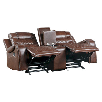 Homelegance  - Putnam Double Glider Reclining Love Seat W/ Center Console, Receptacles and USB Port in Brown - 9405BR-2  view 5