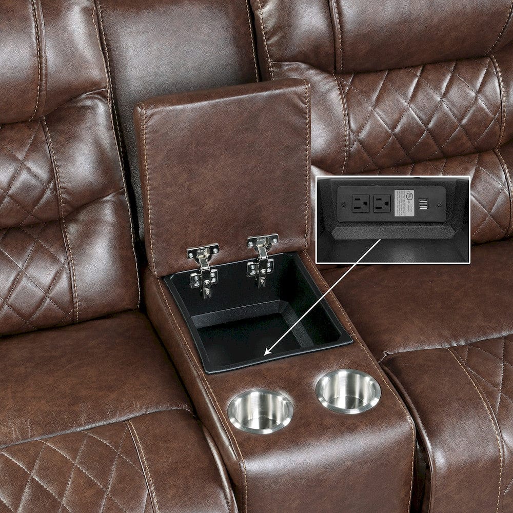 Homelegance  - Putnam Double Glider Reclining Love Seat W/ Center Console, Receptacles and USB Port in Brown - 9405BR-2  view 6