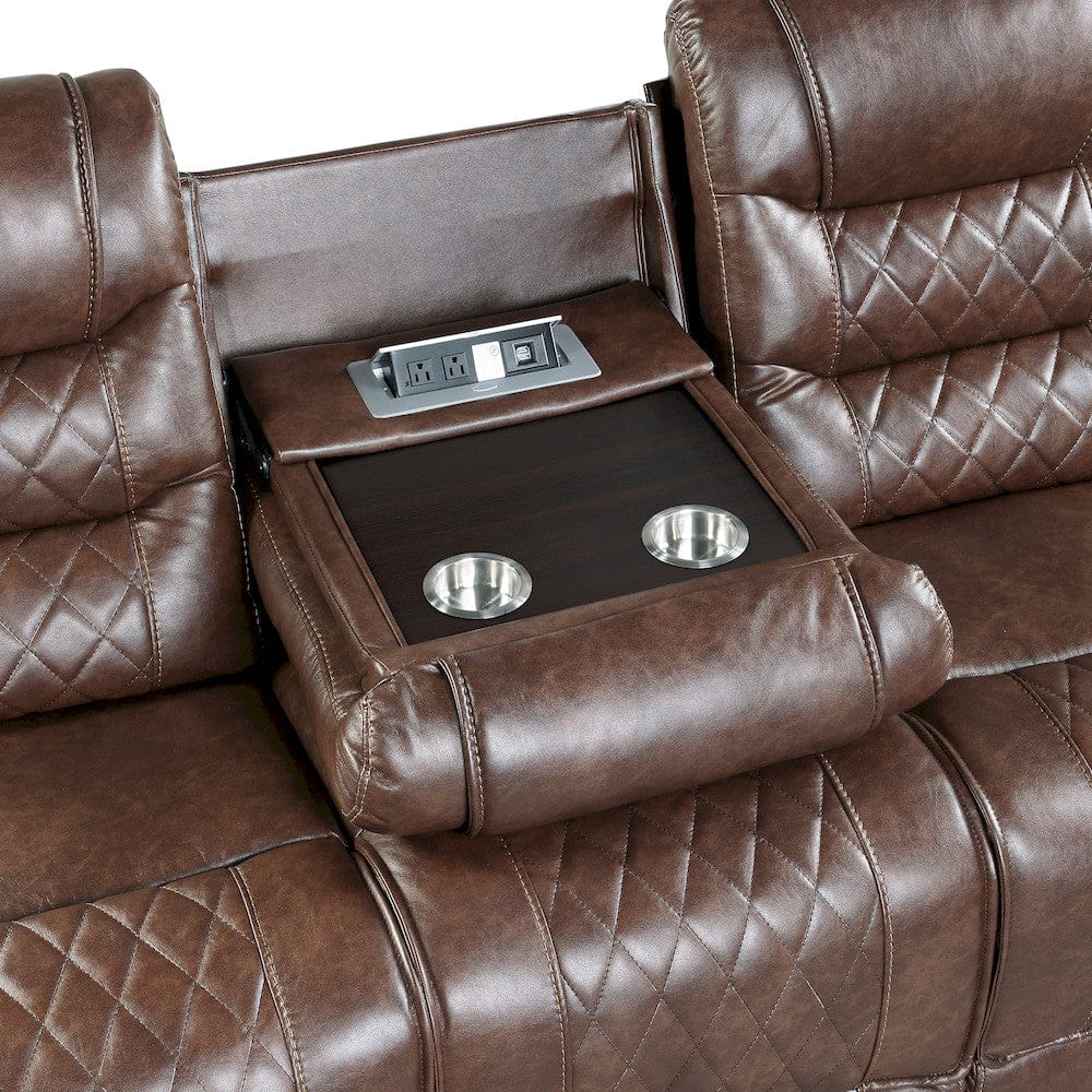 Homelegance  - Putnam Double Glider Reclining Love Seat W/ Center Console, Receptacles and USB Port in Brown - 9405BR-2  view 12