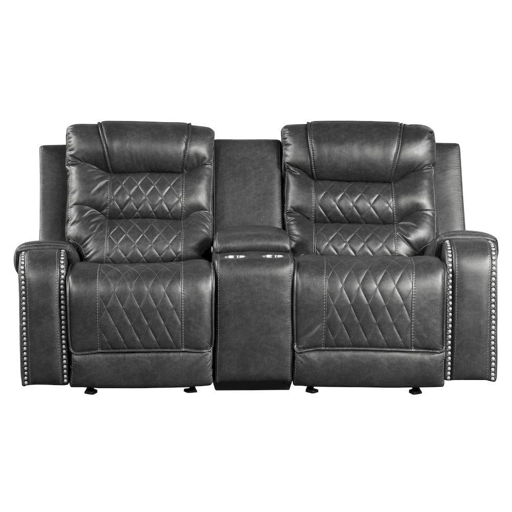 Homelegance  - Putnam Double Glider Reclining Love Seat W/ Center Console, Receptacles and USB Port in Gray - 9405GY-2  view 1