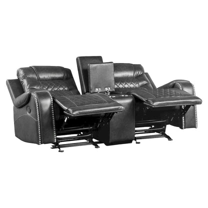 Homelegance  - Putnam Double Glider Reclining Love Seat W/ Center Console, Receptacles and USB Port in Gray - 9405GY-2  view 2