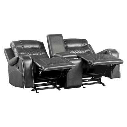 Homelegance  - Putnam Double Glider Reclining Love Seat W/ Center Console, Receptacles and USB Port in Gray - 9405GY-2  view 4