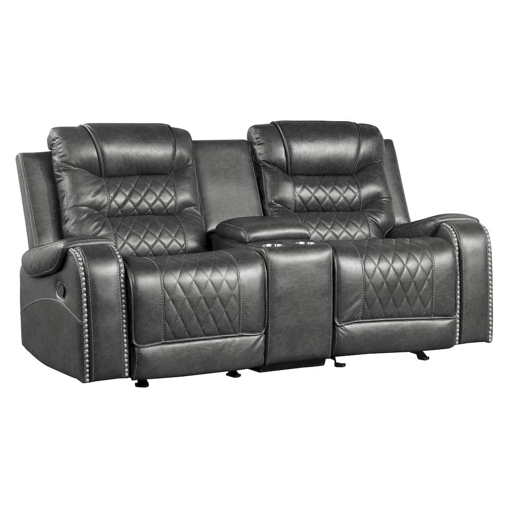 Homelegance  - Putnam Double Glider Reclining Love Seat W/ Center Console, Receptacles and USB Port in Gray - 9405GY-2  view 5