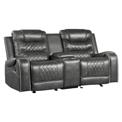 Homelegance  - Putnam Double Glider Reclining Love Seat W/ Center Console, Receptacles and USB Port in Gray - 9405GY-2  view 5