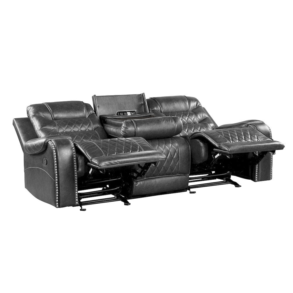 Homelegance  - Putnam Double Glider Reclining Love Seat W/ Center Console, Receptacles and USB Port in Gray - 9405GY-2  view 10