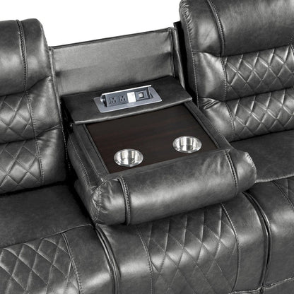 Homelegance  - Putnam Double Glider Reclining Love Seat W/ Center Console, Receptacles and USB Port in Gray - 9405GY-2  view 11