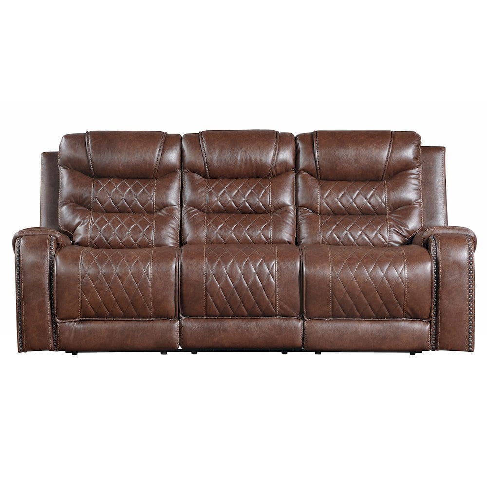 Homelegance  - Putnam Double Reclining Sofa W/ Center Drop-Down Cup Holders, Receptacles and USB Ports in Brown - 9405BR-3  view 3