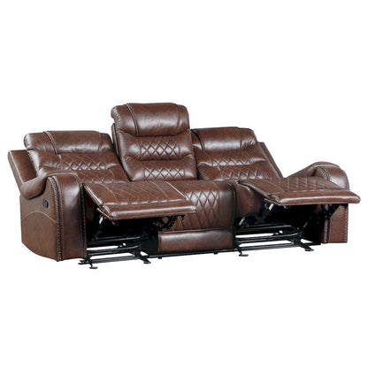 Homelegance  - Putnam Double Reclining Sofa W/ Center Drop-Down Cup Holders, Receptacles and USB Ports in Brown - 9405BR-3  view 4