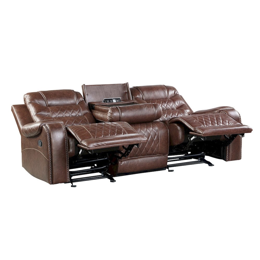 Homelegance  - Putnam Double Reclining Sofa W/ Center Drop-Down Cup Holders, Receptacles and USB Ports in Brown - 9405BR-3  view 7