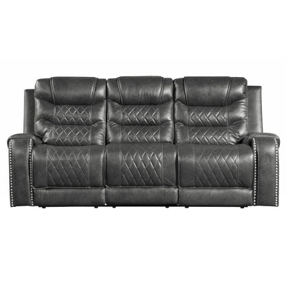Homelegance  - Putnam Double Reclining Sofa W/ Center Drop-Down Cup Holders, Receptacles and USB Ports in Gray - 9405GY-3  view 1