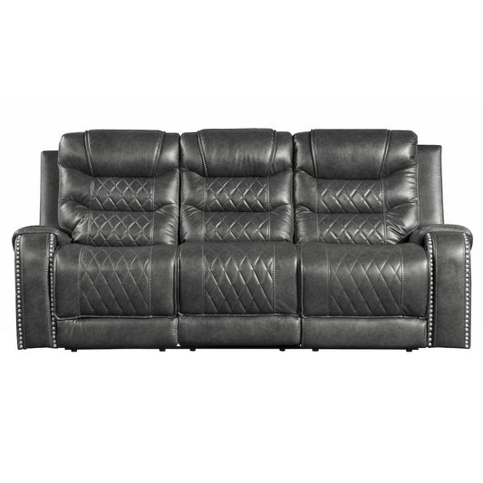 Homelegance  - Putnam Double Reclining Sofa W/ Center Drop-Down Cup Holders, Receptacles and USB Ports in Gray - 9405GY-3  view 1