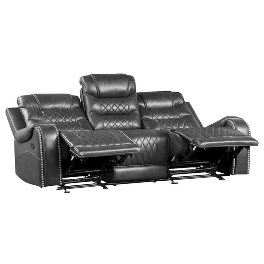 Homelegance  - Putnam Double Reclining Sofa W/ Center Drop-Down Cup Holders, Receptacles and USB Ports in Gray - 9405GY-3  view 2