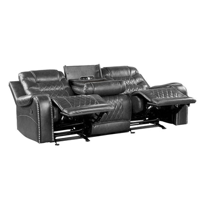 Homelegance  - Putnam Double Reclining Sofa W/ Center Drop-Down Cup Holders, Receptacles and USB Ports in Gray - 9405GY-3  view 8