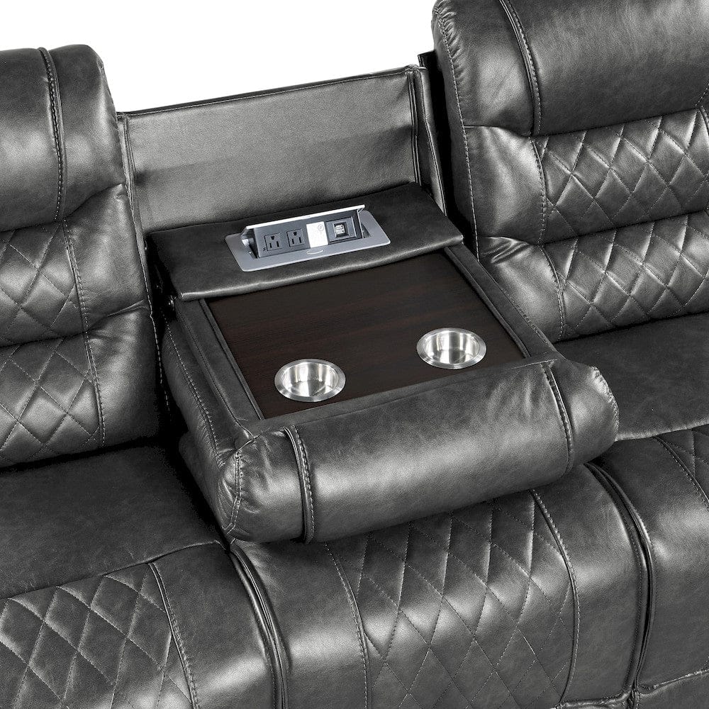 Homelegance  - Putnam Double Reclining Sofa W/ Center Drop-Down Cup Holders, Receptacles and USB Ports in Gray - 9405GY-3  view 9