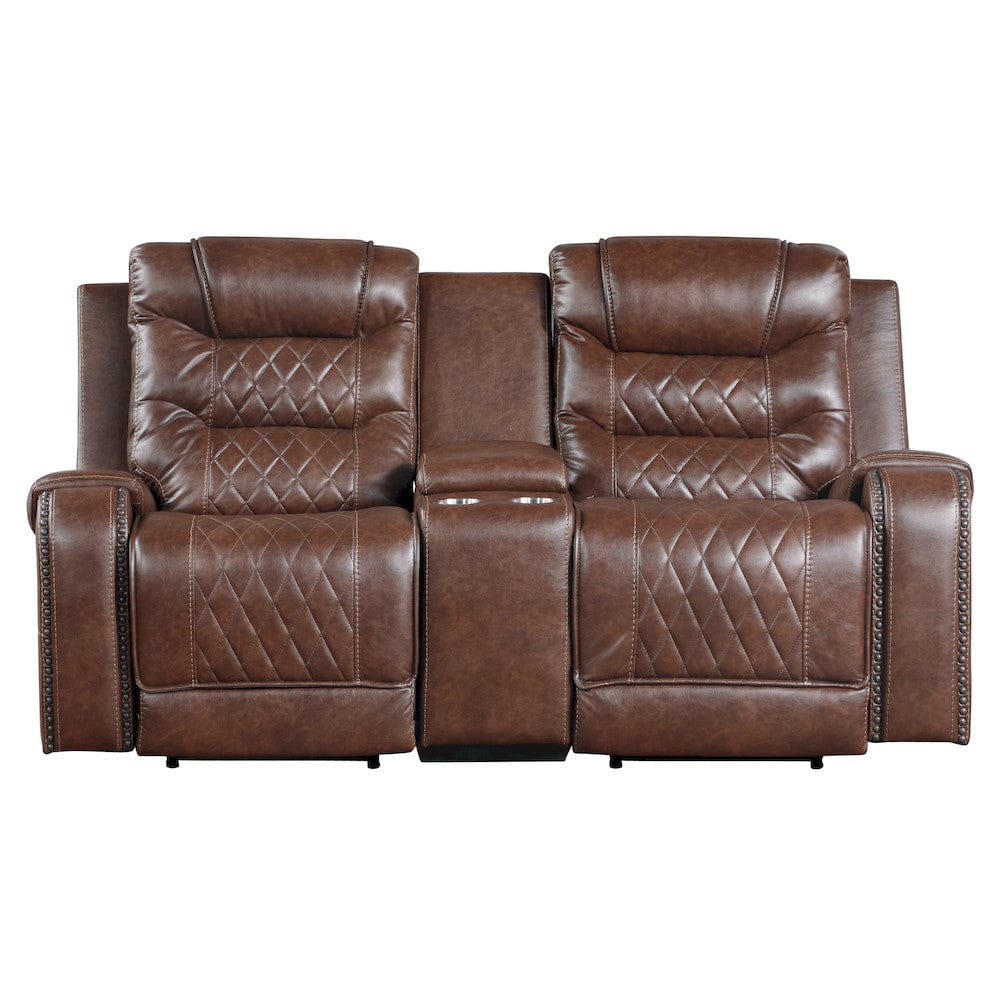 Homelegance  - Putnam Power Double Reclining Love Seat W/ Center Console, Receptacles and USB Ports in Brown - 9405BR-2PW  view 1