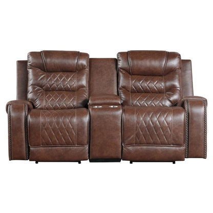 Homelegance  - Putnam Power Double Reclining Love Seat W/ Center Console, Receptacles and USB Ports in Brown - 9405BR-2PW  view 1
