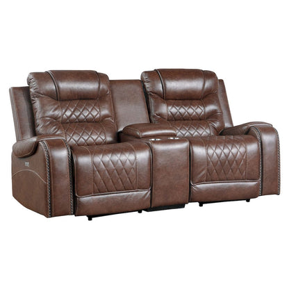Homelegance  - Putnam Power Double Reclining Love Seat W/ Center Console, Receptacles and USB Ports in Brown - 9405BR-2PW  view 2