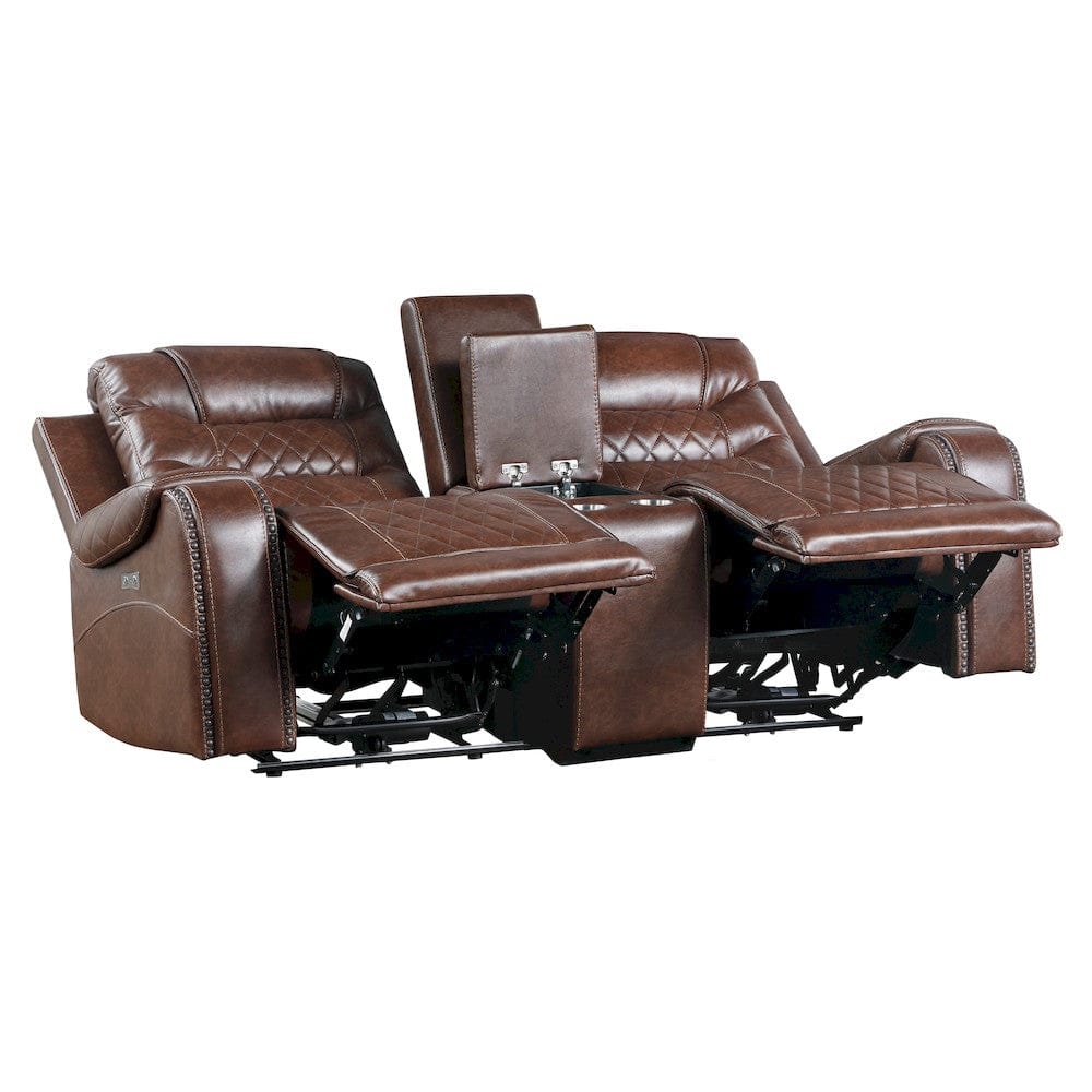 Homelegance  - Putnam Power Double Reclining Love Seat W/ Center Console, Receptacles and USB Ports in Brown - 9405BR-2PW  view 4