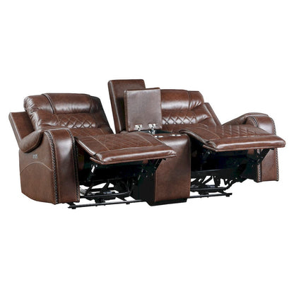 Homelegance  - Putnam Power Double Reclining Love Seat W/ Center Console, Receptacles and USB Ports in Brown - 9405BR-2PW  view 4