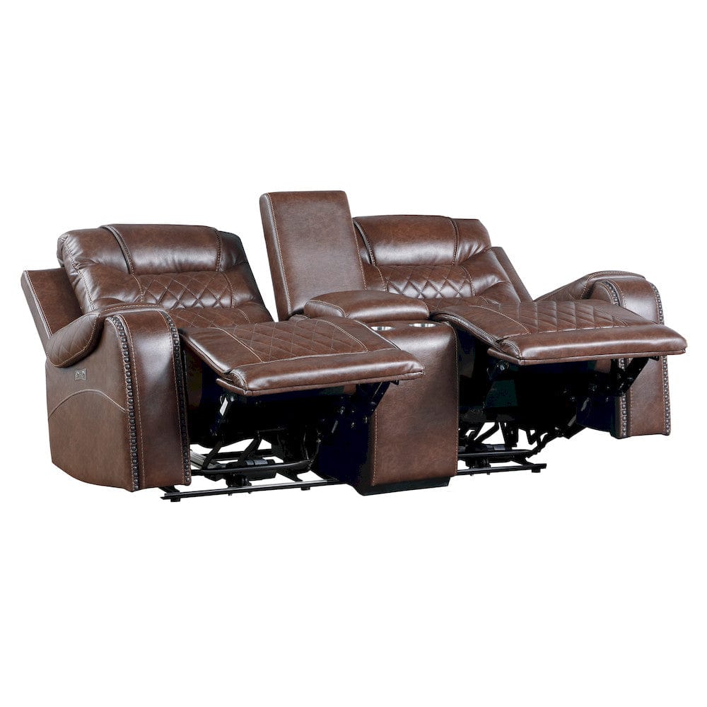 Homelegance  - Putnam Power Double Reclining Love Seat W/ Center Console, Receptacles and USB Ports in Brown - 9405BR-2PW  view 5