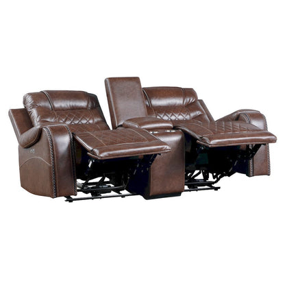 Homelegance  - Putnam Power Double Reclining Love Seat W/ Center Console, Receptacles and USB Ports in Brown - 9405BR-2PW  view 5