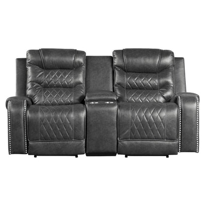 Homelegance  - Putnam Power Double Reclining Love Seat W/ Center Console, Receptacles and USB Ports in Gray - 9405GY-2PW  view 1