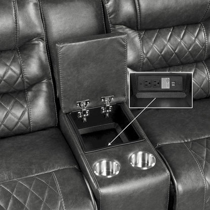 Homelegance  - Putnam Power Double Reclining Love Seat W/ Center Console, Receptacles and USB Ports in Gray - 9405GY-2PW  view 3