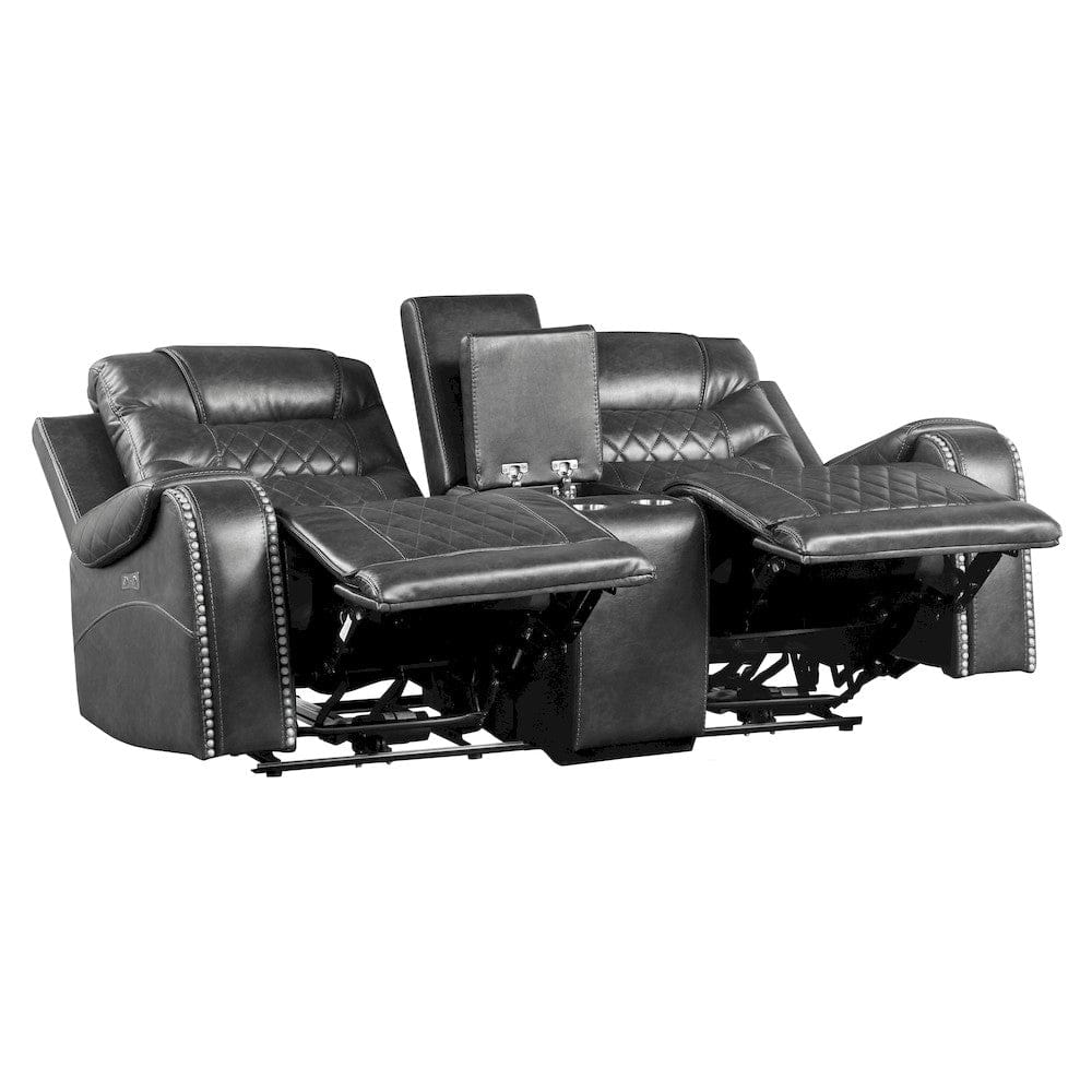 Homelegance  - Putnam Power Double Reclining Love Seat W/ Center Console, Receptacles and USB Ports in Gray - 9405GY-2PW  view 4
