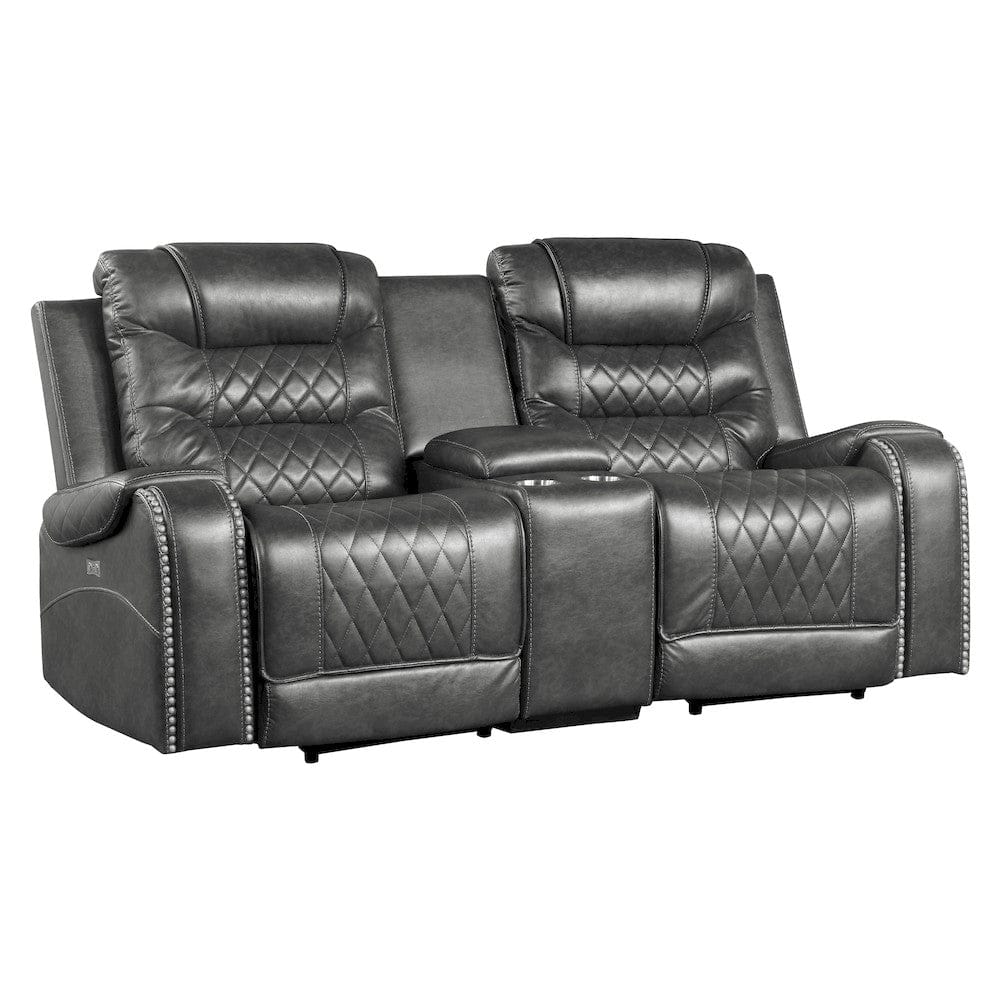 Homelegance  - Putnam Power Double Reclining Love Seat W/ Center Console, Receptacles and USB Ports in Gray - 9405GY-2PW  view 5