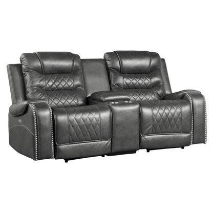 Homelegance  - Putnam Power Double Reclining Love Seat W/ Center Console, Receptacles and USB Ports in Gray - 9405GY-2PW  view 5