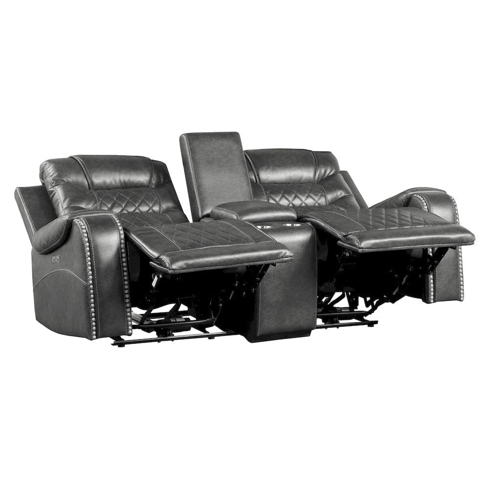 Homelegance  - Putnam Power Double Reclining Love Seat W/ Center Console, Receptacles and USB Ports in Gray - 9405GY-2PW  view 6