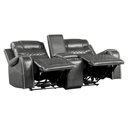 Homelegance  - Putnam Power Double Reclining Love Seat W/ Center Console, Receptacles and USB Ports in Gray - 9405GY-2PW  view 6