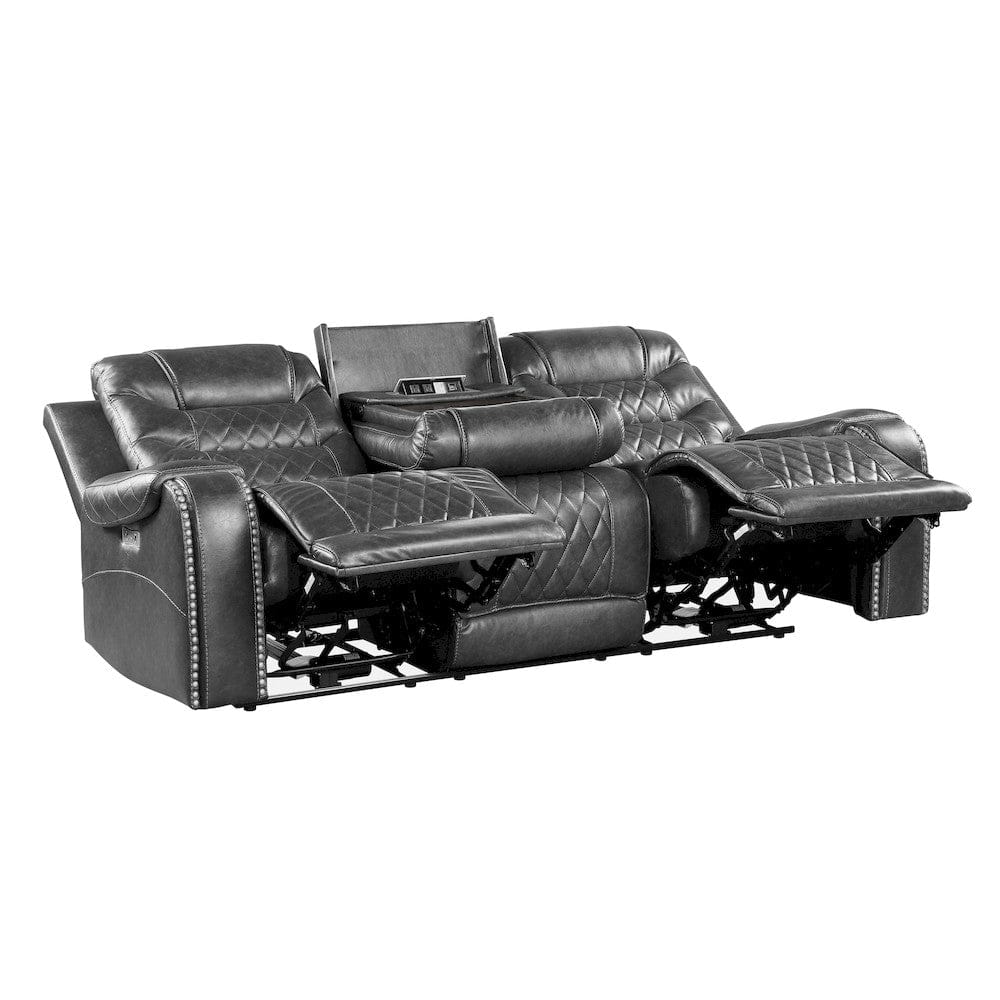 Homelegance  - Putnam Power Double Reclining Love Seat W/ Center Console, Receptacles and USB Ports in Gray - 9405GY-2PW  view 10