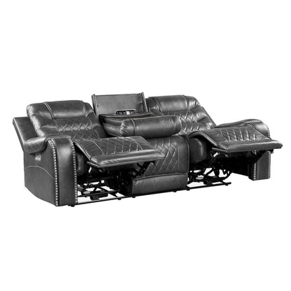Homelegance  - Putnam Power Double Reclining Love Seat W/ Center Console, Receptacles and USB Ports in Gray - 9405GY-2PW  view 10