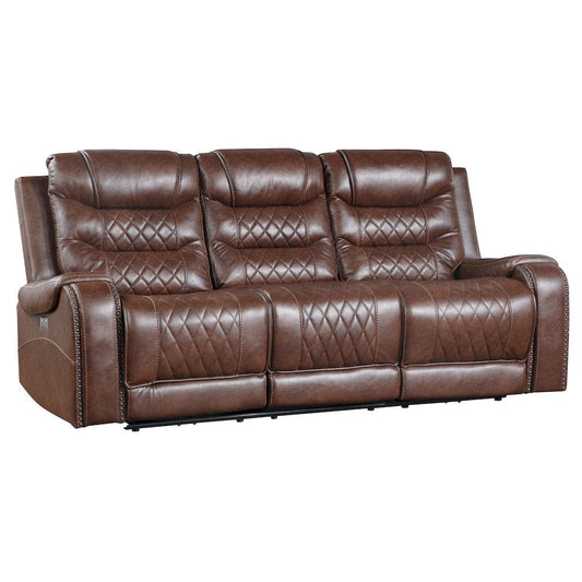 Homelegance  - Putnam Power Double Reclining Sofa W/ Center Drop-Down Cup Holders, Receptacles and USB Ports in Brown - 9405BR-3PW  view 1