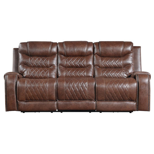 Homelegance  - Putnam Power Double Reclining Sofa W/ Center Drop-Down Cup Holders, Receptacles and USB Ports in Brown - 9405BR-3PW  view 2